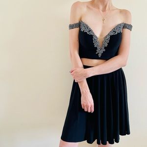 Faviana skirt & top jersey applique detail dress